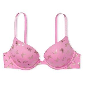 VS Extreme Lift Pushup Bra Lilac Chiffon Pink Gold Butterfly 32DD NWOT